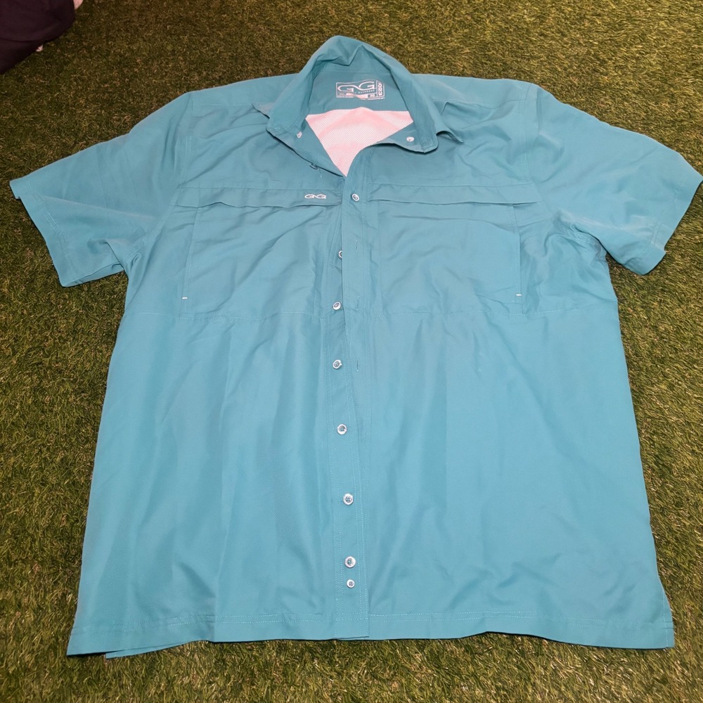 GameGuard Outdoors Mens 2X Turquoise Blue Short Sleeve Fishing Shirt 1023 Vent